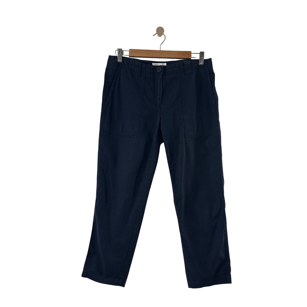 Nordstrom Signature Navy‎ Blue Cotton Linen Utility Pants Straight Leg Size 6